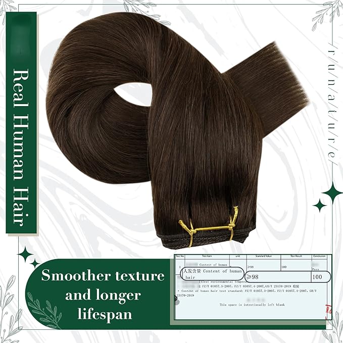 RUNATURE Brown Clip in Hair Extensions, Real Hair Extensions Clip Ins, Double Weft Human Hair Clip in Extensions, Remy Natural Hair for Women, Tangle-free Hair, 14 Inch 50g 3pcs #2 Dark Brown
