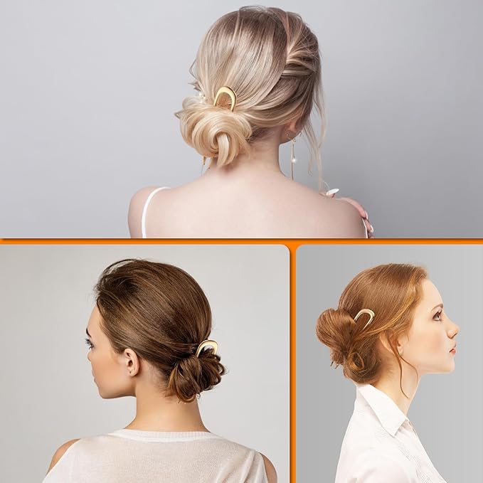 BEoffer French Hair Pin 3PCS Metal Hair Pins for Women Elegant French Twists, Buns and Updos with No Hair Damage, U-shaped French Pin Great Hold and Comfortable Keeps Hair in Place (Gold Black Silver)
