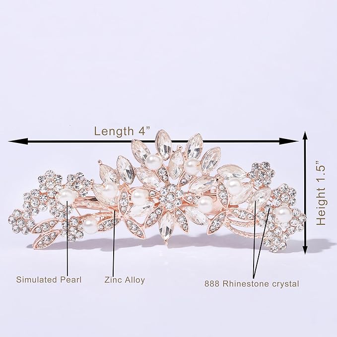 Rose Gold Crystal and Pearl Bridal Hair Clip Floral Hair Accessory Wedding Hair Comb For Women and Bride