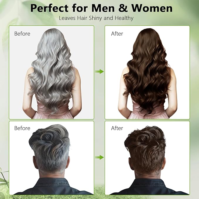 Brown Hair Dye Shampoo for Women & Men, 15 Min Gray Coverage, 3 in 1 Semi-Permanent Color with Natural Herbal Ingredients, Lasts 60 Days