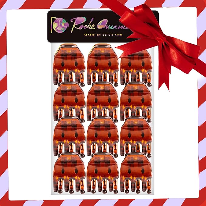 RC ROCHE ORNAMENT 12 Pcs Small Hair Clips for Women 1.3" Inch Thick or Thin Hair Jaw Clamps Secure Strong Hold No Slip, Medium Brown