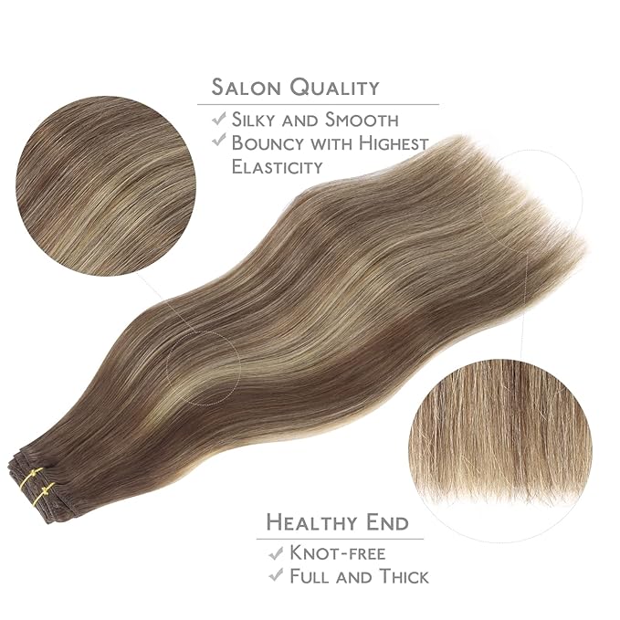 WENNALIFE Clip in Hair Extensions - Real Human Remy Hair, 18 Inch 120g 7pcs Balayage Chocolate Brown to Honey Blonde