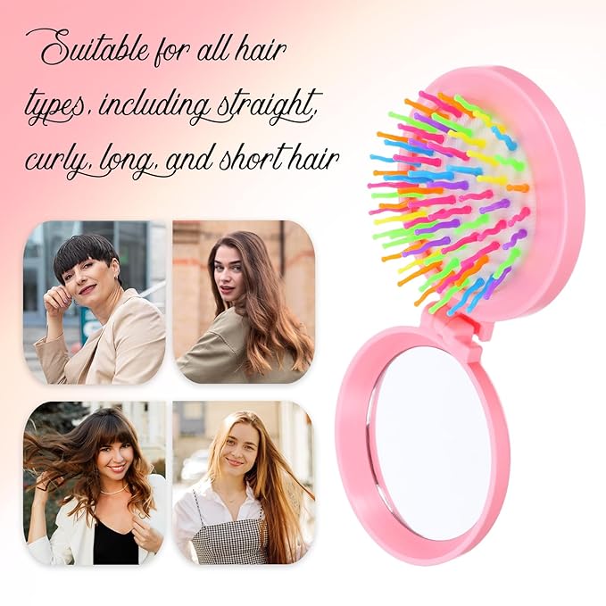 20 Pcs Folding Travel Hair Brushes with Mirror Round Folding Pocket Hair Brush Portable Mini Colourful Pop Up Hairs Brushes for Women Girls Men Makeup Operation Christmas
