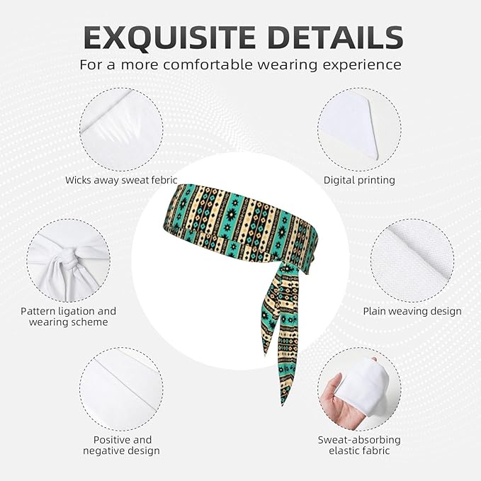 Men Women Cool Sports Sweatband Head Accessories for Yoga Fitness Spa, Elastic Multifunction Tribal Navajo Aztec Geometric Ethnic Pattern Hair Band Headdress