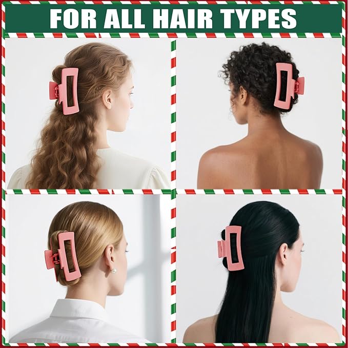 TOCESS Hair Claw Clips for Women - 8PK Large Neutral Matte Square Jumbo Hair Clips for Thick, Thin, Long, Short, Curly Hair Girls, Big Jaw Clip Set for Daily Use (Deep Pink)