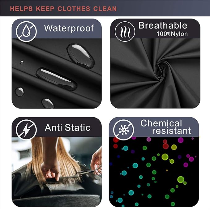 Nylon Barber Cape 64"x56" Waterproof Salon Large Hair Cutting Cape Haircut for Men with Adjustable Snap Closure Color Capes Professional Stylist Hairdresser Apron Adults Unisex Black