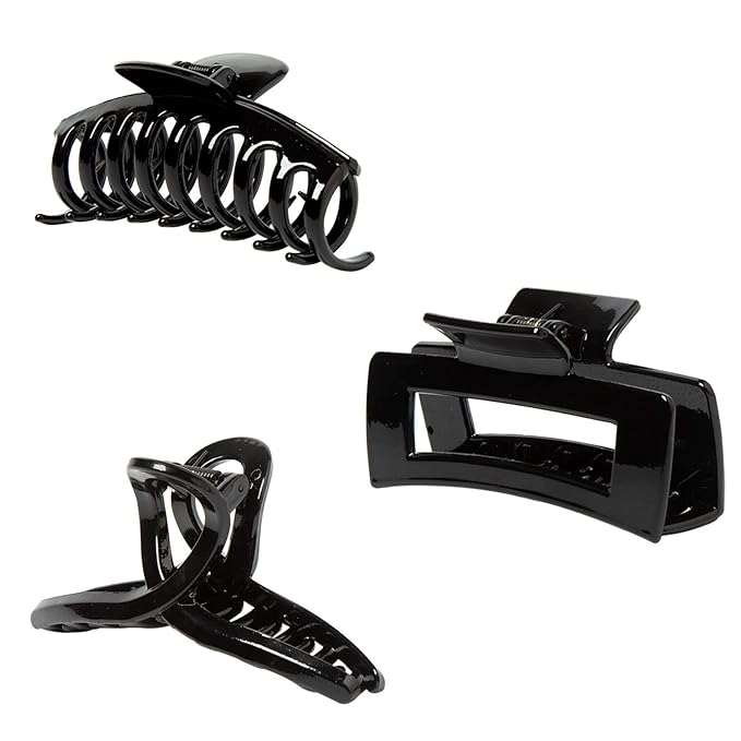 Black Claw Clips for Thick/Fine/Thin Hair,Strong holding teeth interlocking Women Large Jaw Clips neutral 3 Count In set basic hair accessories (black hair clips)