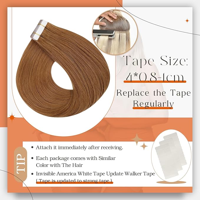 Full Shine Tape in Extensions Real Human Hair Color 330 Auburn Tape ins Human Hair Extensions 24 Inch Remy Extension 50G Invisible Seamless Skin Weft Straight Extension 20Pcs Natural Brazilian