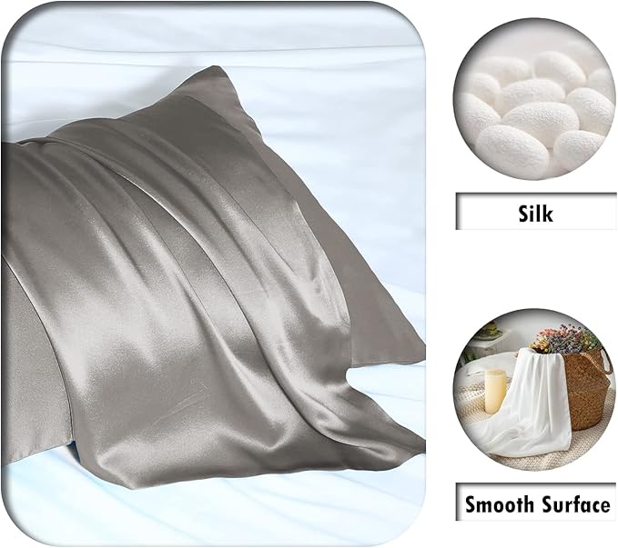 Silk Pillowcase for Hair and Skin,Soft,Breathable and Sliky 100% Standard Size Pillow Cases Set of 2,Both Sides Natural Mulberry Silk Pillowcases with Hidden Zipper(Standard Size 20"X 26",2pcs)