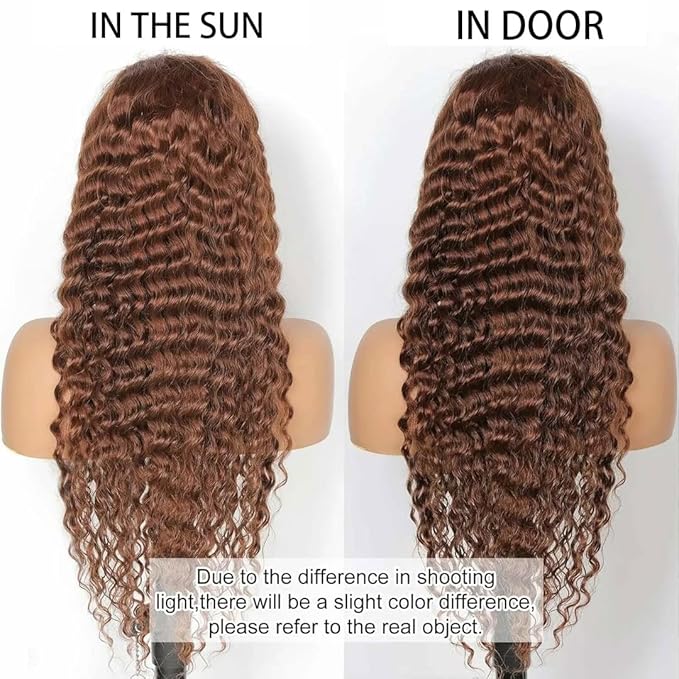 32 Inch Chocolate Brown Deep Wave Lace Front Wigs Human Hair Pre Plucked 200% Density 13x6 HD Lace Frontal Wigs with Baby Hair Deep Curly Wet and Wavy Glueless Wigs for Women (4# Brown, 32 Inch)