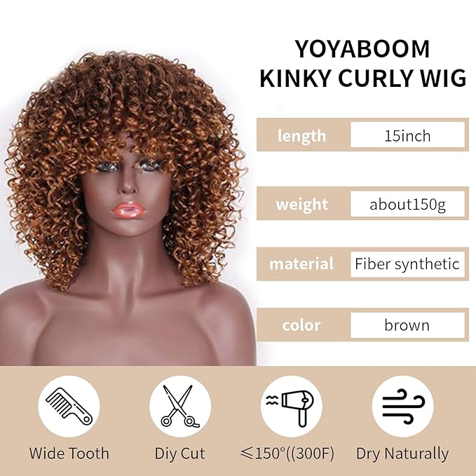 Afro Wig 15 Inch Black Women Afro Wigs African Curly Wigs Elastic Fluffy Wigs Synthetic Hair Suitable for Cosplay Daily and Party