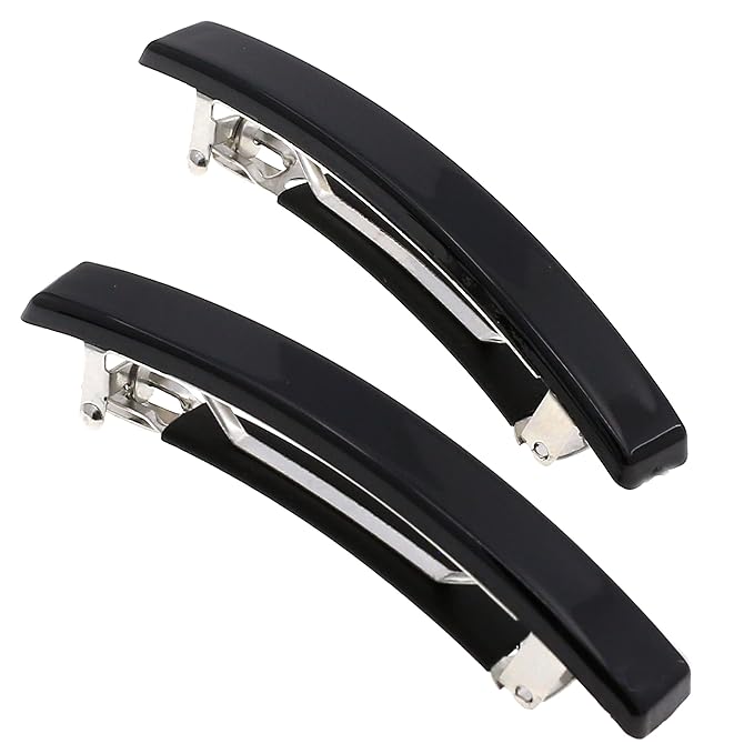 Camila Paris AD2/2 French Hair Barrette Clip for Girls, Set of 2 Black Small Rubberized Metal Clasp Strong Hold Grip Hair Clips for Women, No Slip Styling Girls Hair Accessories, Made in France