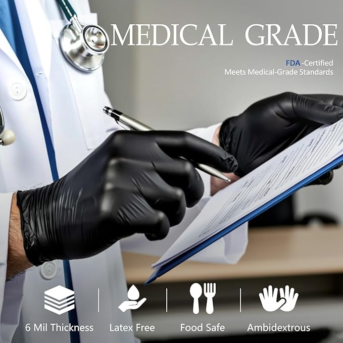 PROMEDIX P 6 Mil Nitrile Exam Gloves, Powder-Free Latex-Free Disposable 100 Medical Grade Food Safe for Medical
