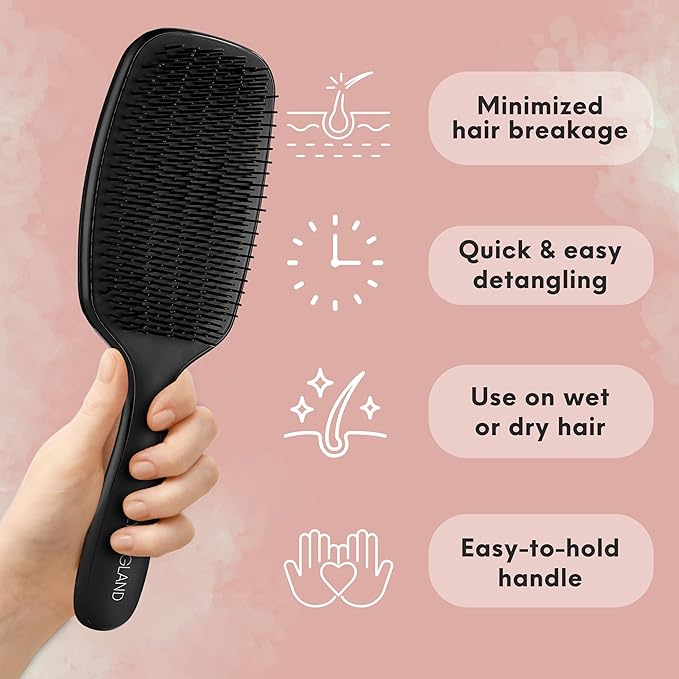 Lily England Curly Hair Brush - Pain-Free Detangling & Styling Brush With Flexible Bristles for Wet & Dry Hair - Easy to Hold for 3c to 4c Hair, Black