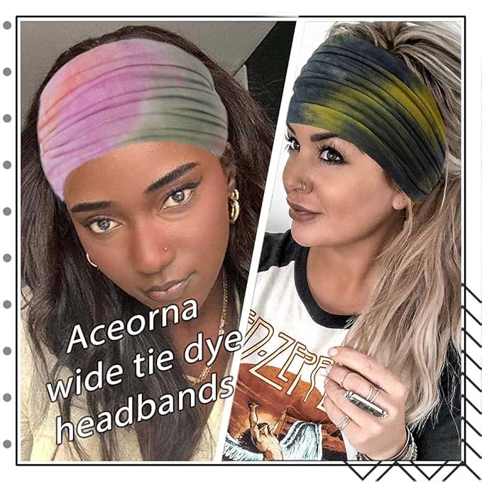 Wide Headbands Stretch Turban Knotted Hairbands Elastic Yoga Workout Sweatband Running Sport Head Scarf Large African Head Wraps for Women 4 Pcs (Set A)