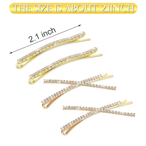 12 Pieces Rhinestone Bobby Pins Decorative Fancy Crystal Hair Clips Shiny Metal X Shaped Barrettes Bling Diamond Wedding Bridal Shower Hair Accessories for Women Ladies Girls (Gold)