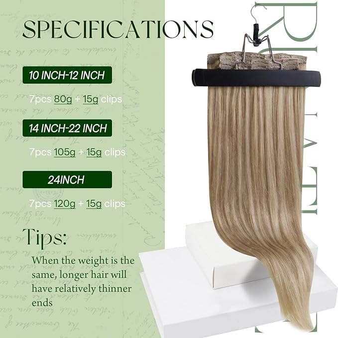 RUNATURE Real Hair Extensions Clip Ins Blonde, Long Clip in Hair Extensions 24 Inch, Remy Human Hair Clip in Extensions, Add Hair Volume, 135g 7pcs #16P22 Dark Ash Blonde Highlight Light Blonde