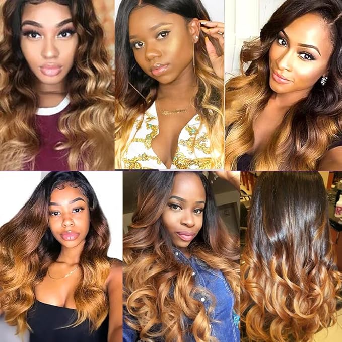 30 32 34 Inch Ombre Body Wave Bundles Human Hair T1B4/27 Bundles Grade 8A Peruvian Virgin Hair Extensions Double Weft Real T1B4/27 Hair Weave 100g/Pc