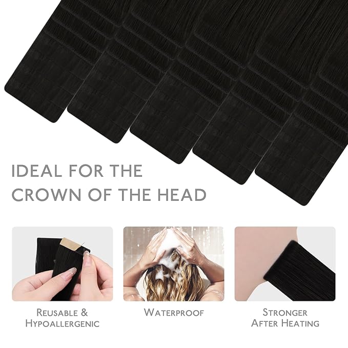 WENNALIFE Invisi Edge & Classic Tape in Hair Extensions Human Hair, 20 Inch 100g 40pcs(20pcs Invisi Edge & 20pcs Classic) Natural Black Invisible Luxury Remy Hair Natural Seamless Injected Tape Ins