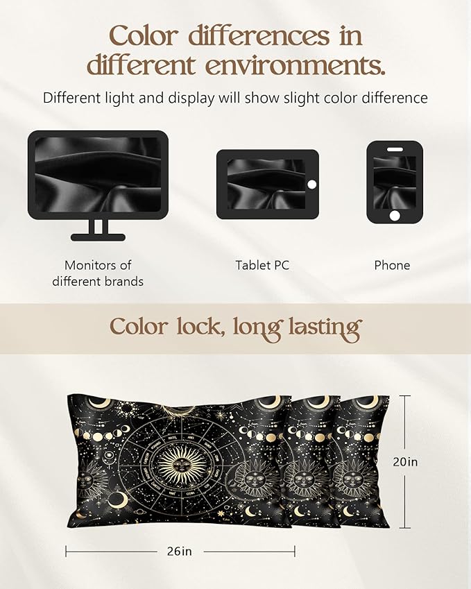 2 Pack Mulberry Silk Pillowcase for Hair and Skin - Standard Size 20 x 26 Inches with Hidden Zipper Sun Moon 19 Momme Soft Sleeping Silk Pillow Case for Women, Moms
