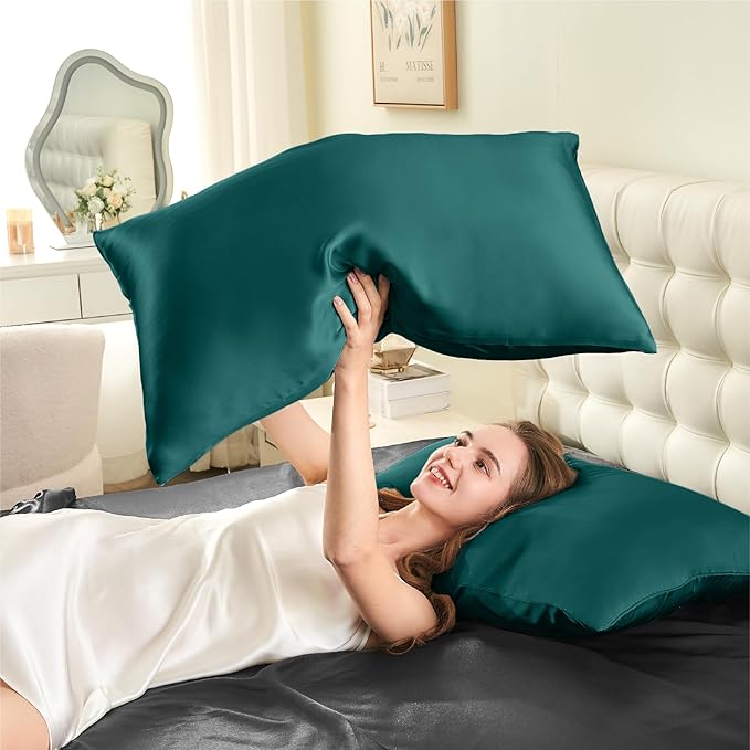 INFIIXSO Mulberry Silk Pillowcase for Hair and Skin, Silk Pillow Cases Queen Size with Hidden Zipper 20x30 Inches, Super Smooth and Soft Cooling Pillow Cases for Hot Sleepers(Teal, 1 Pack)