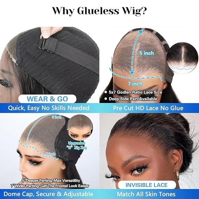 7x5 HD Lace Closure Glueless Wigs Human Hair Pre Plucked Pre Cut 180% Density Wear and Go Glueless Wig 24Inch Body Wave Lace Front Wigs Human Hair Pre Plucked for Black Women Natural Hairline