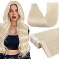 Full Shine Tape in Human Hair Extensions 18Inch Color 1000 White Blonde Invisible Tape in Hair Extensions Human Hair Soft Natural Skin Wef Injected Tape ins 20Pcs 50G for Vlogger Concert