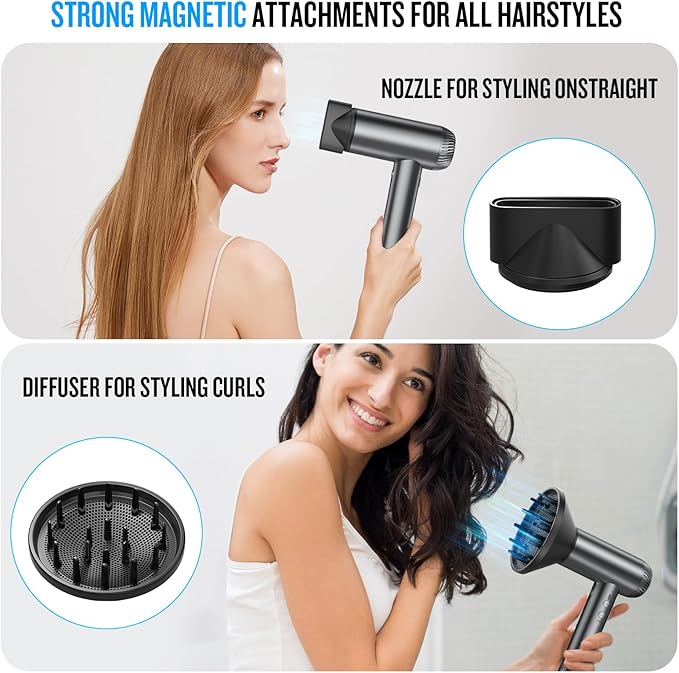 2026 Hair Dryer, 200,000 RPM Professional High Speed Blow Dryer with Diffuser for Women, 1200M Negative Ionic Hair Dryer with Brushless Motor, Low Noise Hair Blow Dryer for Home Travel Salon,Gray