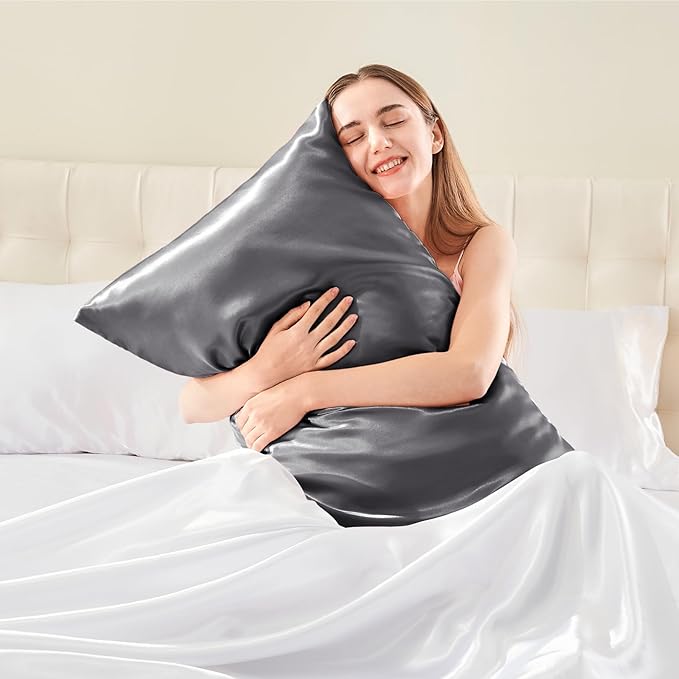 BEDELITE Satin Pillowcase for Hair and Skin, Super Soft Similar to Silk Pillow Cases 4 Pack with Envelope Closure, Cooling Pillowcases for Women Men (20"x30" Queen Size, Dark Grey)