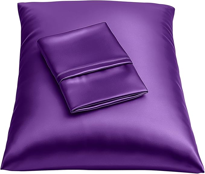 BLISSFORD Purple Satin Pillowcase with Zipper, for Hair and Skin Care, Feels Soft and Cool Like a Silk Pillowcase, Satin Pillow Cases 2 Pack, Slik Pillow Cover, Grape/Purple, Standard - Set of 2