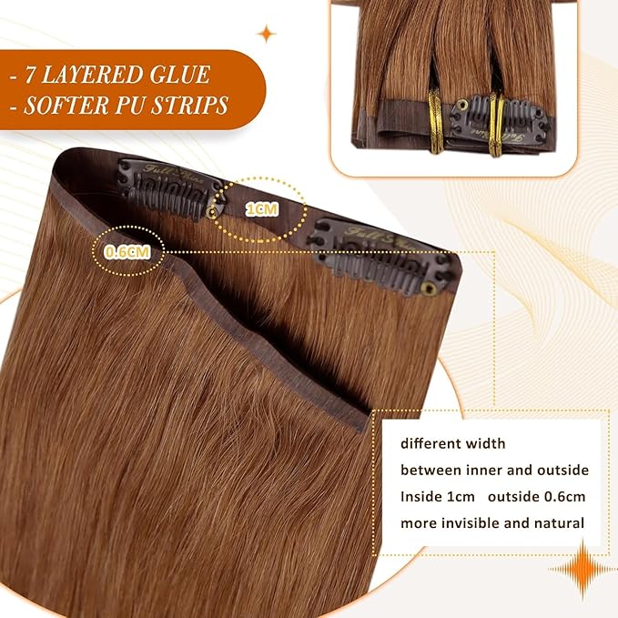 Full Shine Seamless Hair Extensions Clip in Copper Brown Clip in Hair Extensions Brown Seamless Clip ins Straight Brazilian Hair Ease of Use 14 Inch 8 PCS 120 G