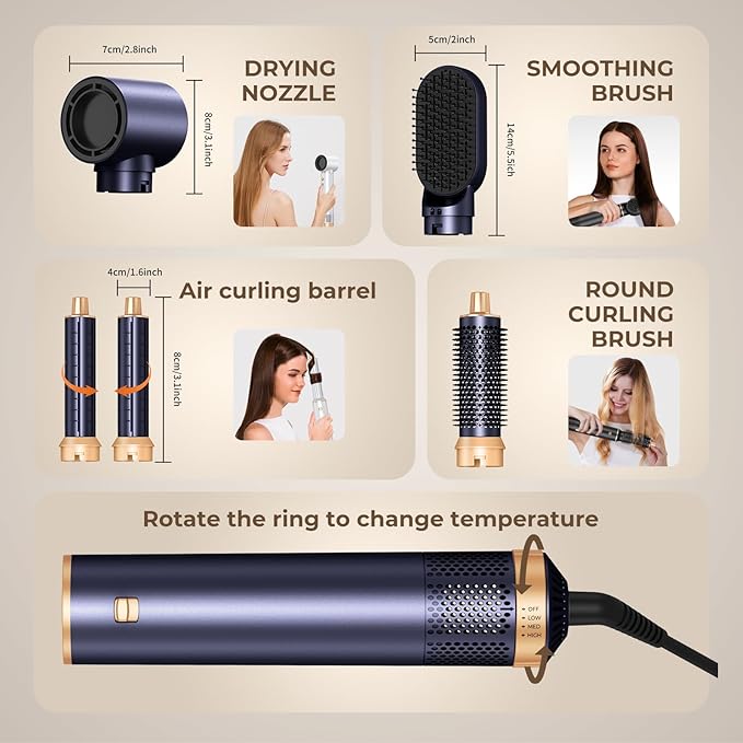 Blow Dryer Brush 5 in 1, Negative Ion Hair Dryer Brush Set Upgrade Hot Air Brush Air Styler Curling Wrap Air Curler, Curling Iron Hair Styling Tools As A Gift for Straight/Curl/Drying/Smoothing