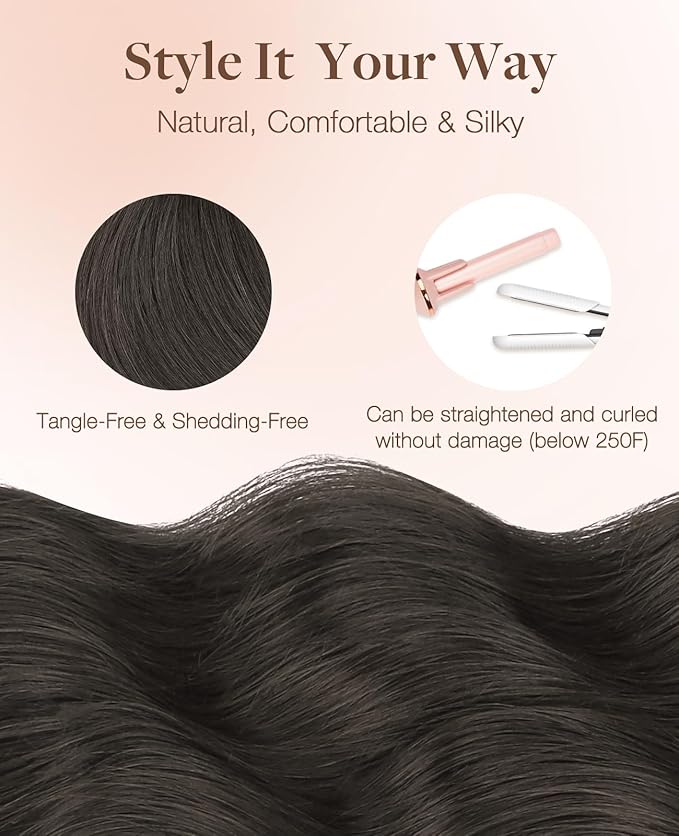 GOO GOO Invisi Edge Tape in Hair Extensions Human Hair, 1C Mocha Brown 20pcs injected with 20pcs classical tape ins, 18inch 100g, Virgin Remy Hair, Natural Look