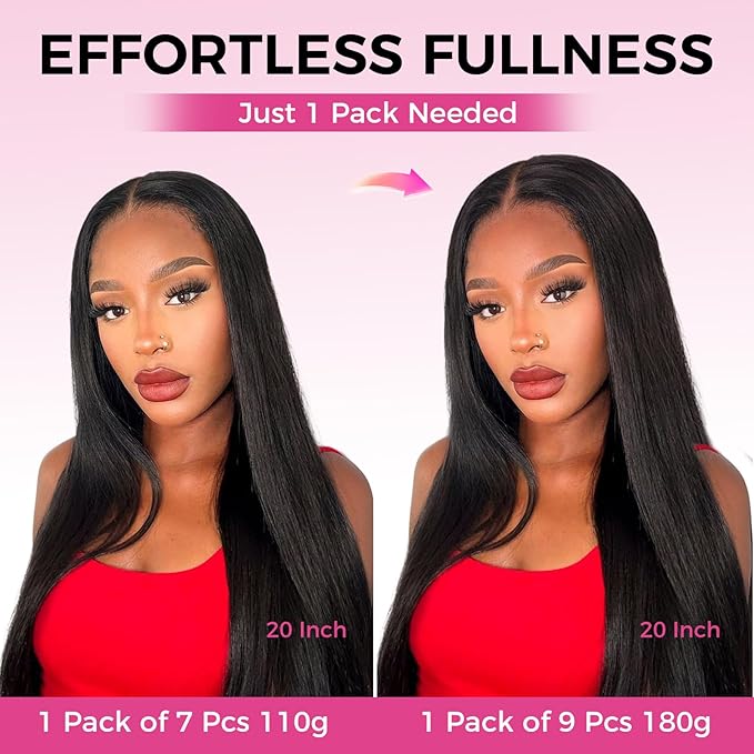 Lashey Seamless Clip in Hair Extensions Human Hair Extensions, 160g 9pcs Straight Natural Black Fuller Real Human Hair Clip in Extensions 16 Inch