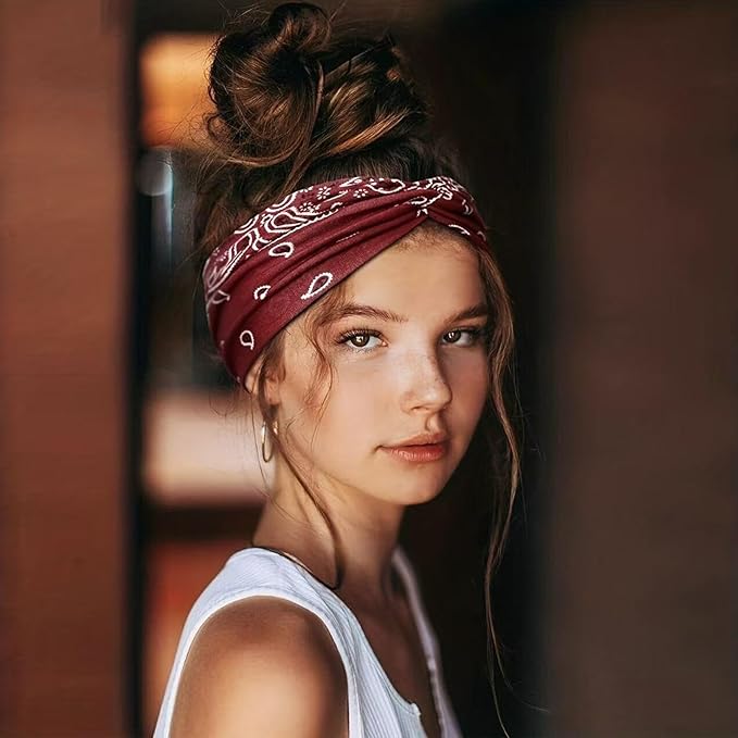 6 Pack Headbands for Women - Short Hair Bandana Headbands, Non Slip Elastic Sweat Hairbands, Soft Fabric Hair Wraps for Girls - Suitable for Workout, Yoga, Running & Sport (E-6)