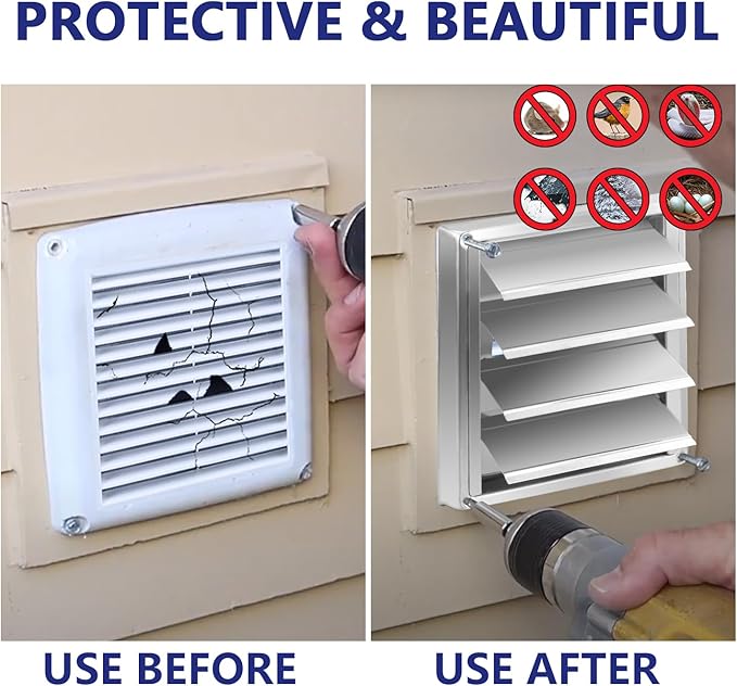 Funmit 5'' Metal Dryer Vent Cover with Fine Mesh Screen, 7" x 7" Stainless Steel Exterior Exhaust Louvered Outdoor Vent Cover Includes 4 Screw for Easy Installation