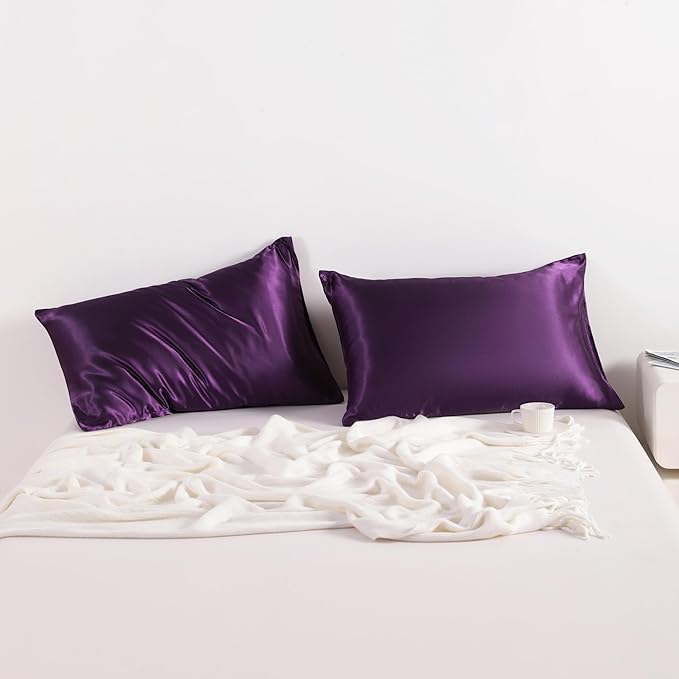 NTBAY 2 Pack Satin Queen Pillowcases for Hair and Skin, Luxurious and Silky Pillow Cases with Envelope Closure, 20x30 Inches, Eggplant Purple