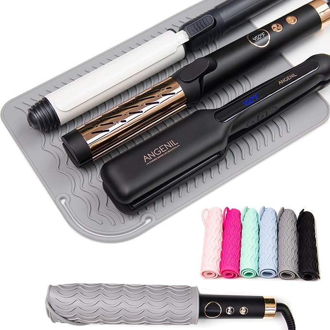 ANGENIL Large Heat Resistant Silicone Mat for Hot Hair Tools with Flat Iron Hair Straightener and Curling Irons Travel Essentials, Anti-scalding Accessories Pad Hot Tool Mat, Size 11.02" x 7.9"