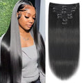 Clip in Hair Extensions Real Human Hair Clip ins Remy Human Hair Black Women Natural Black Straight Seamless Clip on Hair Extensions 120 Gram(24inch,#1B)