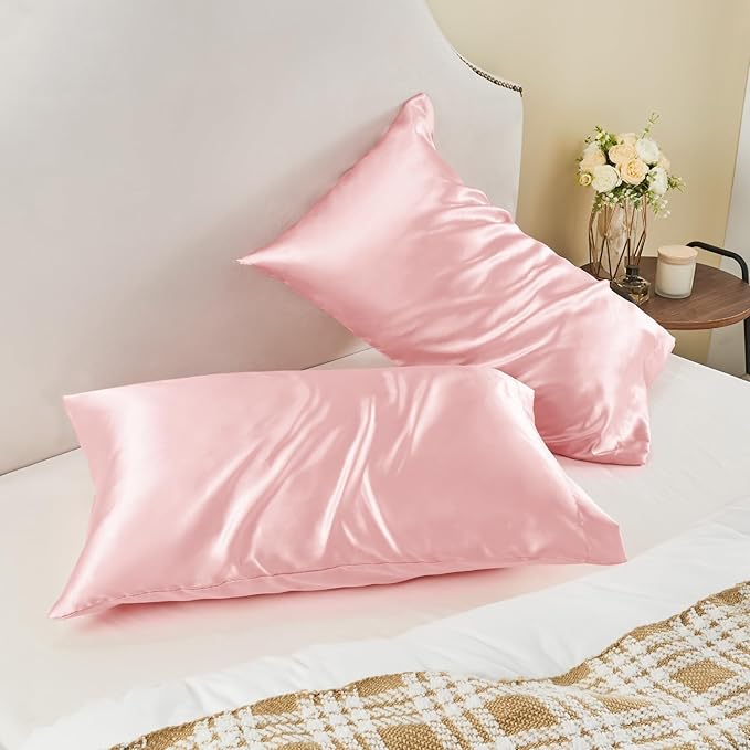 BEDELITE Satin Pillowcase for Hair and Skin, Super Soft and Cooling Similar to Silk Pillow Cases 2 Pack with Envelope Closure, Gift for Women Men(20"x36" King Size, Pink)