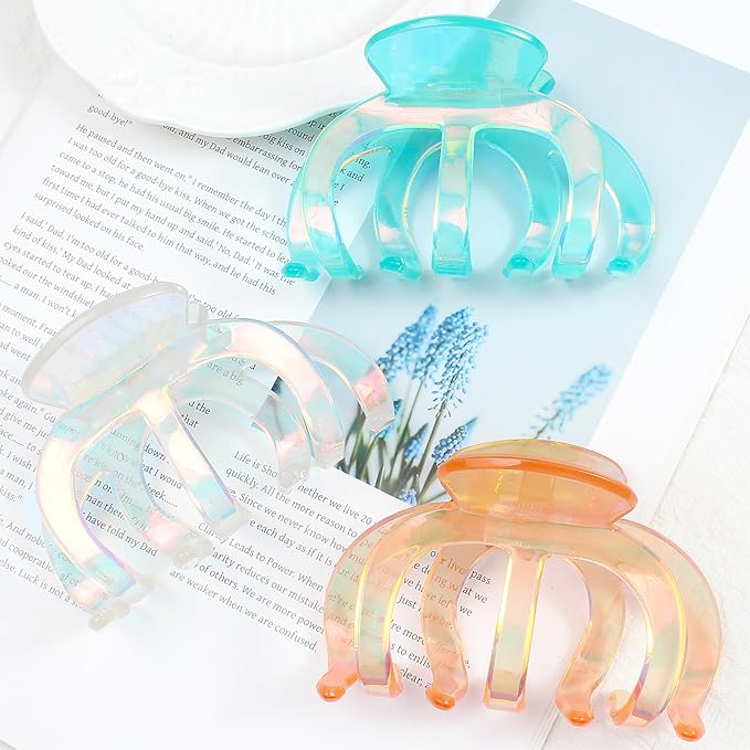 Extra Large Hair Clips for Women - Cute Octopus Claw Clips for Thick Hair, Unbreakable Jumbo Hair Claw Clamps Accessories - 3 PCS (Colorful)
