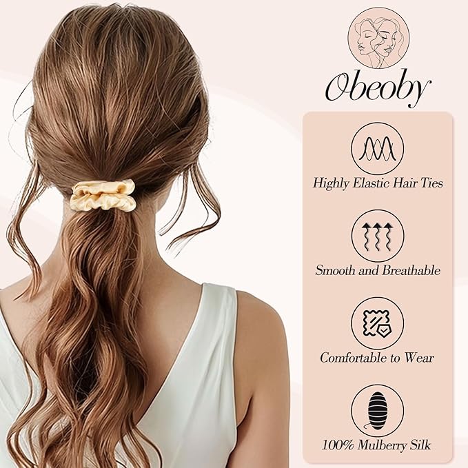 4 Pack Mulberry Silk Scrunchies, Silk Hair Ties Satin Scrunchies No Damag for Hair Sleep Valentine's Day Christmas Gifts