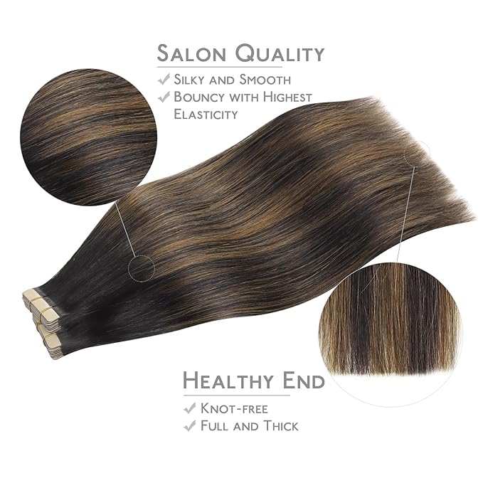 WENNALIFE Tape in Hair Extensions Human Hair, 40pcs 120g 26 inch Balayage Natural Black to Chestnut Brown Hair Extensions Real Human Hair Straight Tape in Extensions Invisible Human Hair Extensions