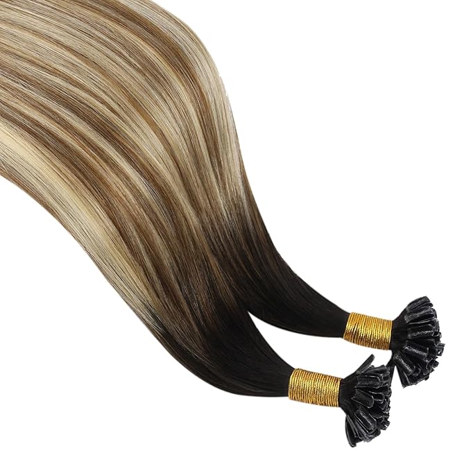 YoungSee U Tip Hair Extensions Brown Balayage U Tip Hair Extensions Human Hair Keratin Hair Extension Real Human Hair Ombre Brown to Blonde Utip Hair Extension Human Hair 22In 1g/s 50g
