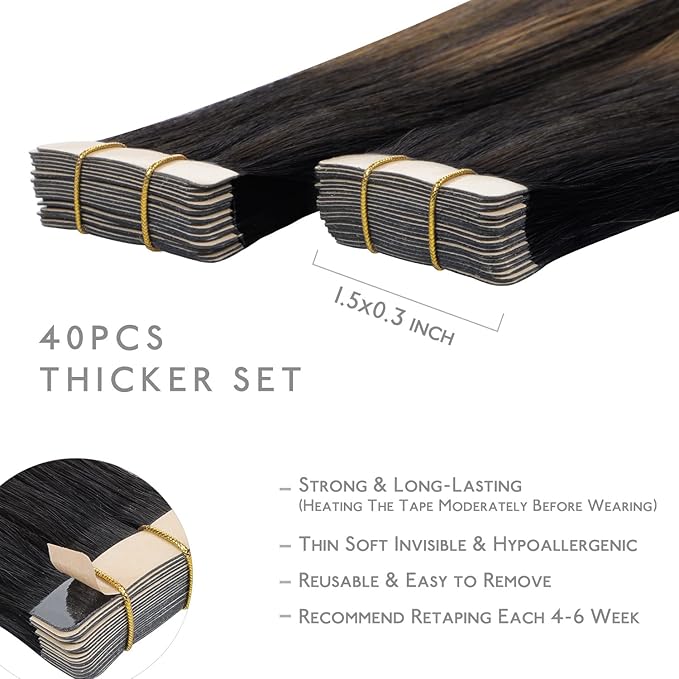 WENNALIFE Tape in Hair Extensions Human Hair, 40pcs 120g 26 inch Balayage Natural Black to Chestnut Brown Hair Extensions Real Human Hair Straight Tape in Extensions Invisible Human Hair Extensions