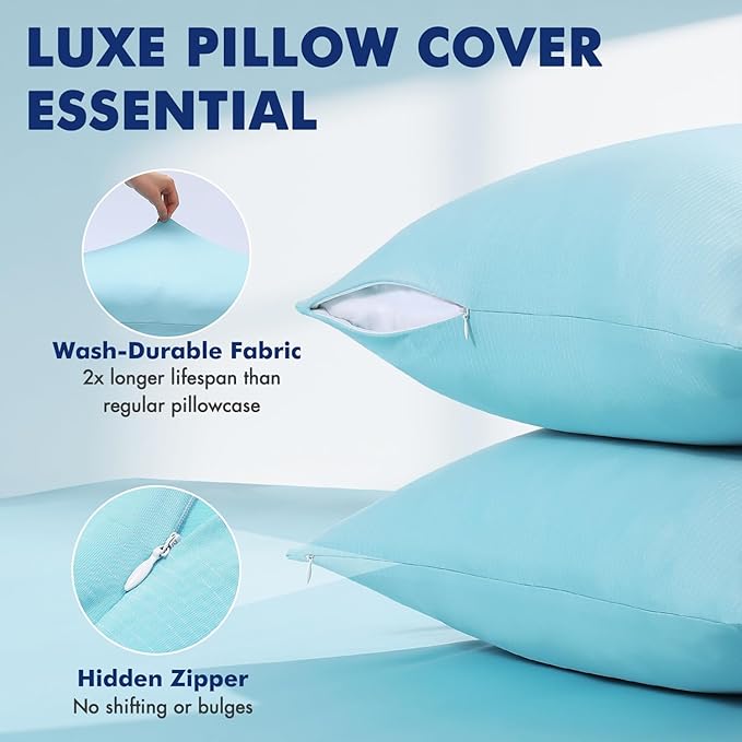 Elegear Cooling Pillow Cases for Hot Sleepers, Clean Fabric Silver Infused Cooling Pillowcase Q-Max>0.5, Soft Pillow Cases for Hair & Skin, Zipper Pillow Cases Set of 2 Blue (King, 20'' x 36'')