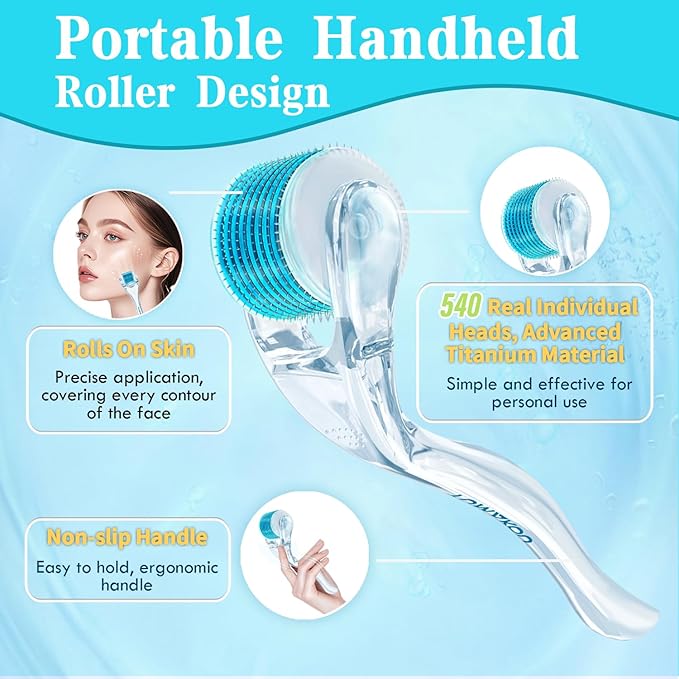 Derma Roller - TUMAKOU Microneedle Roller for Face Scalp Hair - Beard Roller for Women and Men (White)