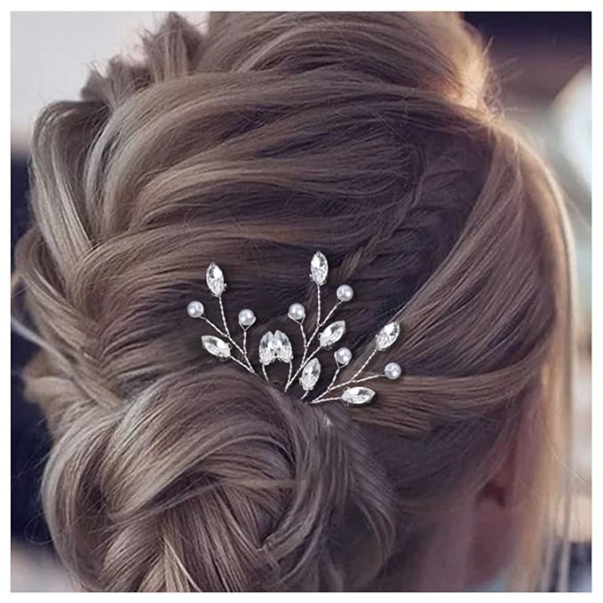 3 Pieces Pearl Crystal Bridal Hairpins Silver rhinestone wedding hairpins headpiece Tiny Pearl Hair Pins Decorative Prom Accessory for Women Wedding Hairstyles