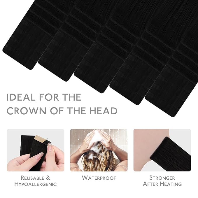 WENNALIFE Invisi Edge & Classic Tape in Hair Extensions Human Hair, 16 Inch 100g 40pcs(20pcs Invisi Edge & 20pcs Classic) Jet Black Invisible Luxury Remy Hair Natural Seamless Injected Tape Ins