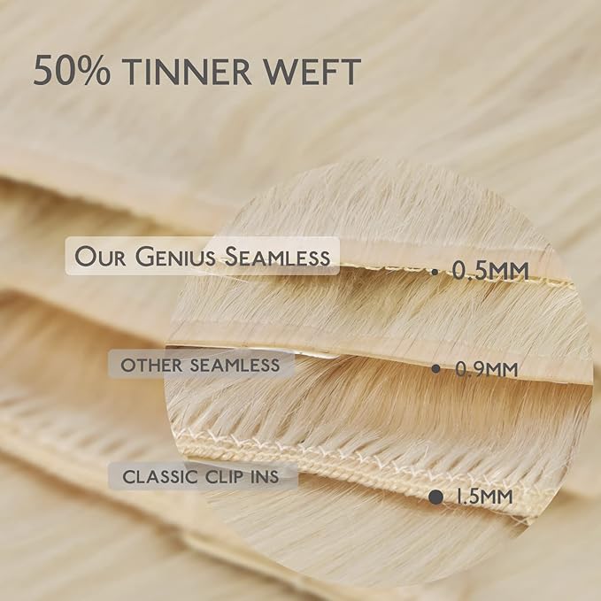 WENNALIFE Lace Seamless Clip in Hair Extensions Human Hair 7pcs Ultra Invisible 50% Thinner Seamless Clip Ins Platinum Blonde Natural Remy Hair 22 inch